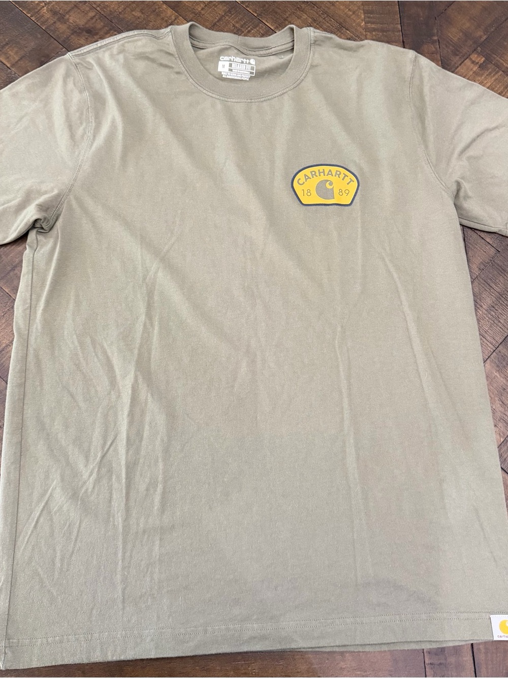 Carhartt Olive Short-Sleeve Tee with Yellow Logo Patch